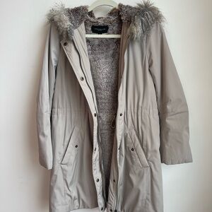 Gray Puffer Jacket with Fur Hood